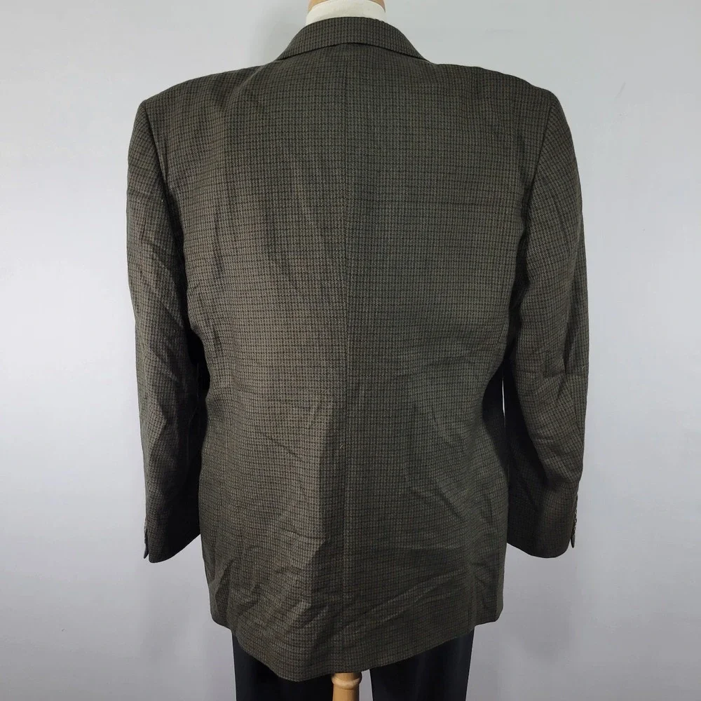 Oscar de la‎ Renta Men's Sport Coat Blazer Two Button Green Houndstooth Size 46L